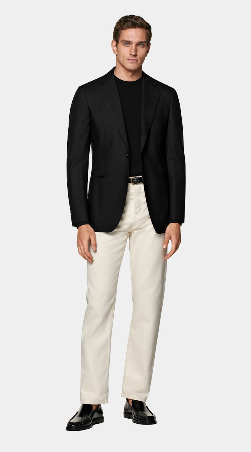 SUITSUPPLY All Season Pure 4-Ply Traveller Wool by Rogna, Italy Black Tailored Fit Havana Blazer