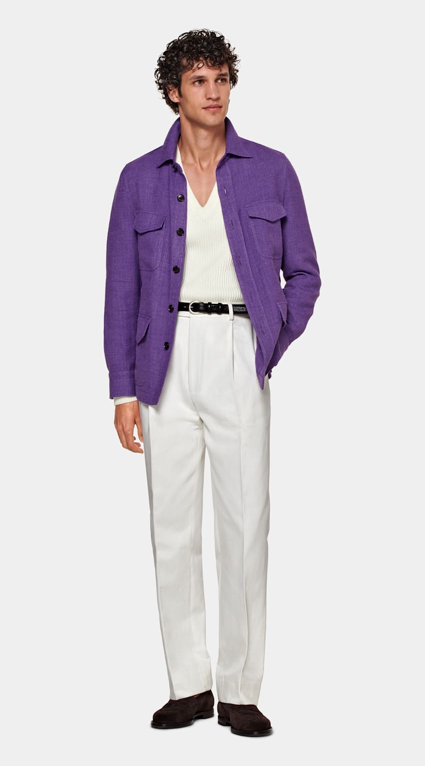 Purple Relaxed Fit Shirt-Jacket in Silk Linen Cotton | SUITSUPPLY US