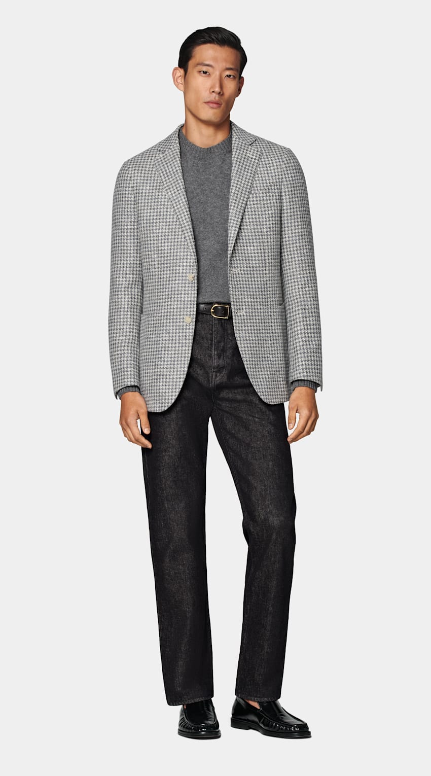 Mid Grey Houndstooth Tailored Fit Havana Blazer