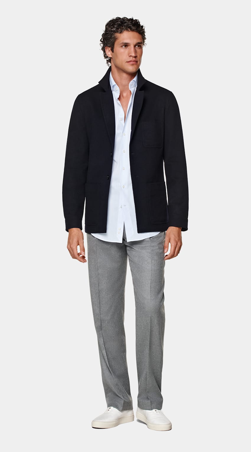 SUITSUPPLY Winter Pure Wool Navy Relaxed Fit Shirt-Jacket