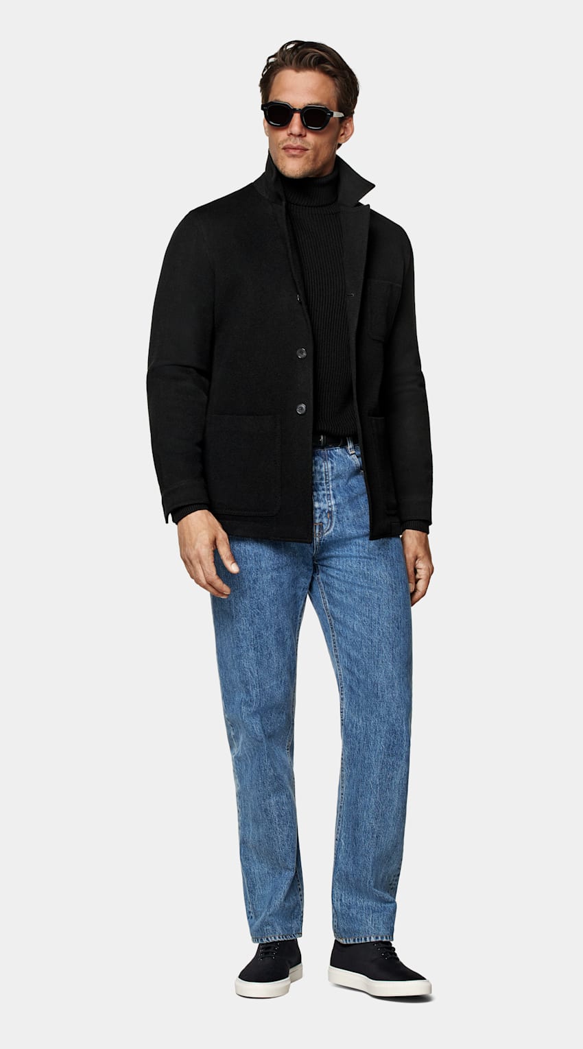 SUITSUPPLY Winter Pure Wool Black Relaxed Fit Shirt-Jacket