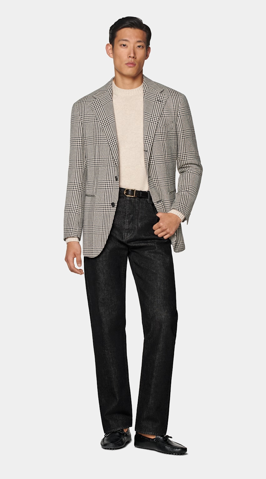 SUITSUPPLY Hiver Laine, alpaga, soie - Ferla, Italie Blazer Roma coupe Relaxed noir à carreaux