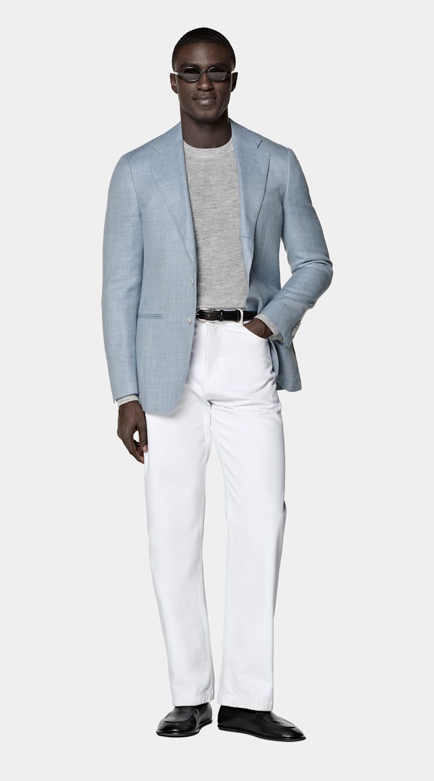 SUITSUPPLY &Eacute;t&eacute; Laine, soie, lin, cachemire par E.Thomas, Italie Blazer Havana coupe Tailored bleu clair