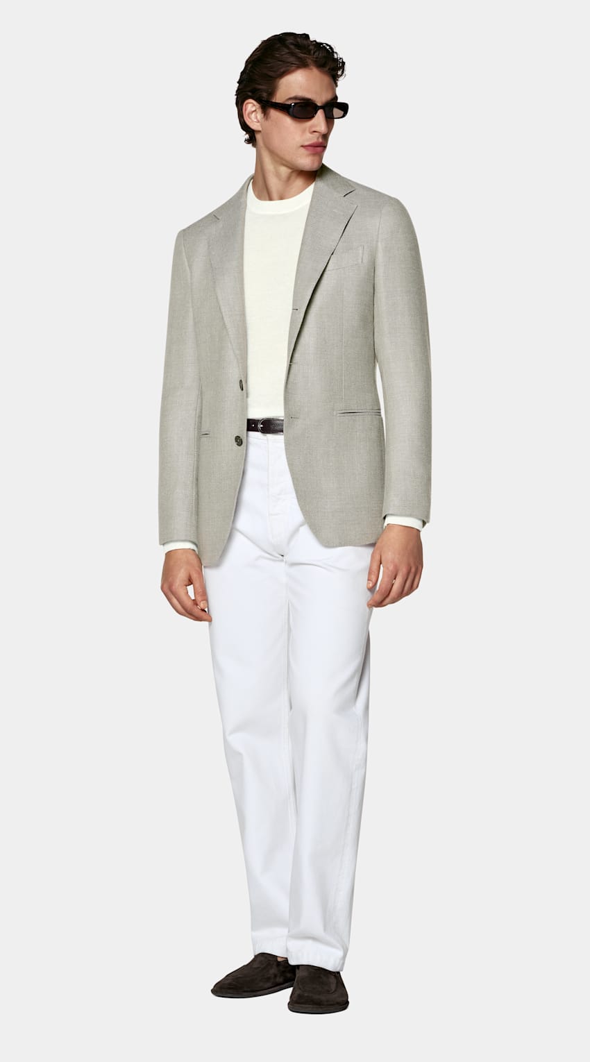 SUITSUPPLY Summer Wool Silk Linen Cashmere by E.Thomas, Italy Mid Green Tailored Fit Havana Blazer