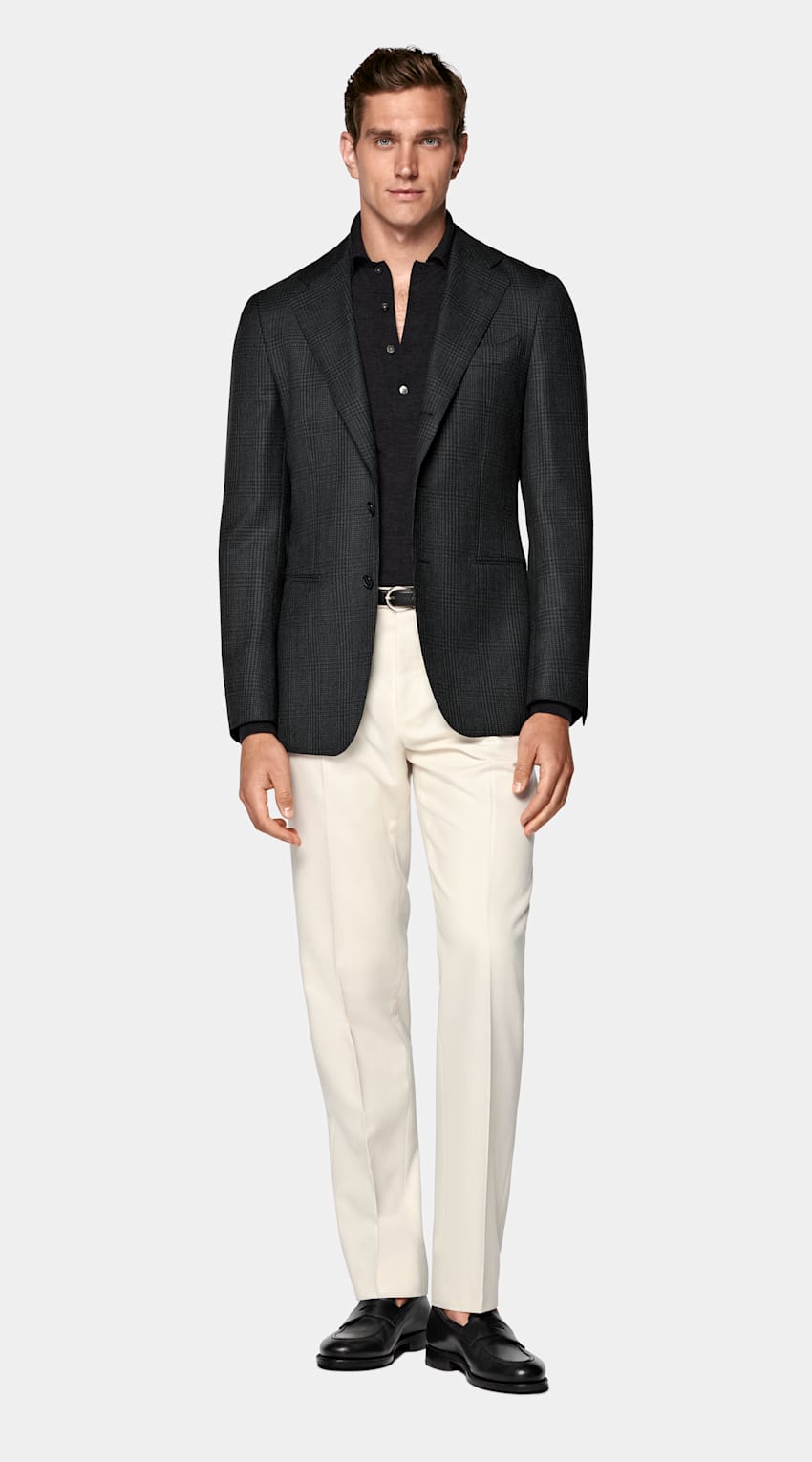 SUITSUPPLY Winter Pure S130's Wool by Drago, Italy Dark Grey Checked Tailored Fit Havana Blazer