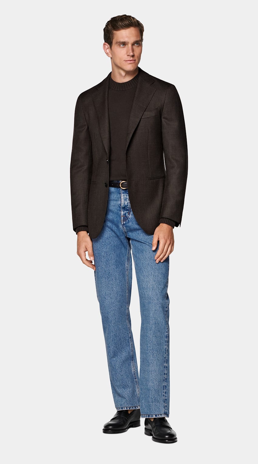 SUITSUPPLY Winter Pure S130's Wool by Drago, Italy Brown Checked Tailored Fit Havana Blazer