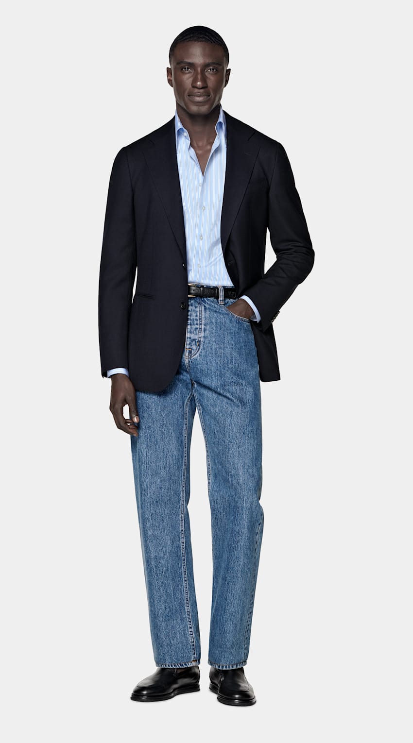 SUITSUPPLY All Season Pure Wool by Reda, Italy Navy Tailored Fit Havana Blazer