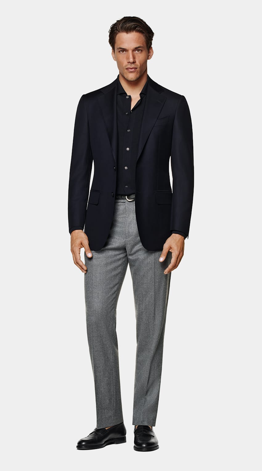 Black suit jacket with grey pants outlet