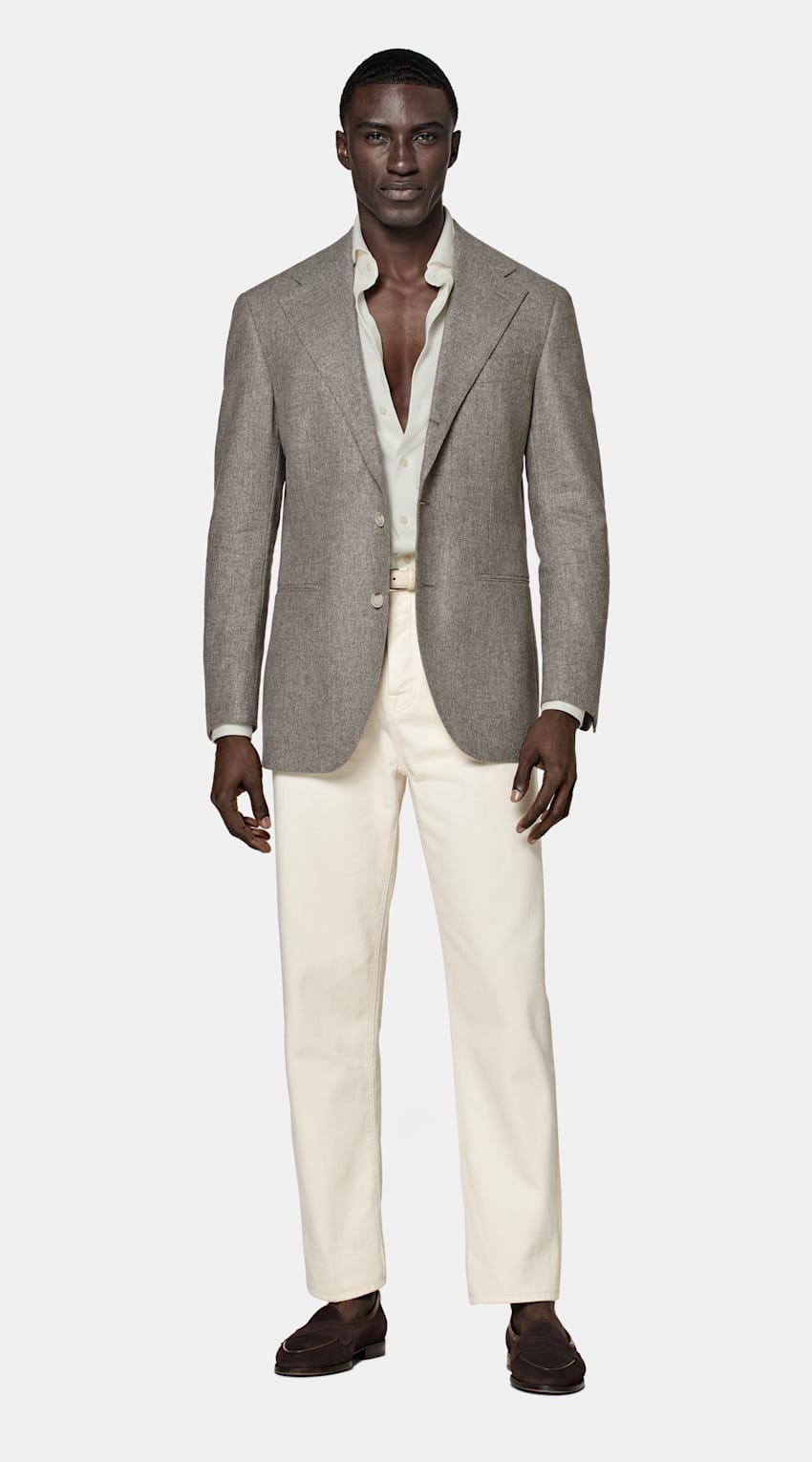 SUITSUPPLY Circular Wool Flannel by Vitale Barberis Canonico, Italy Taupe Roma Blazer
