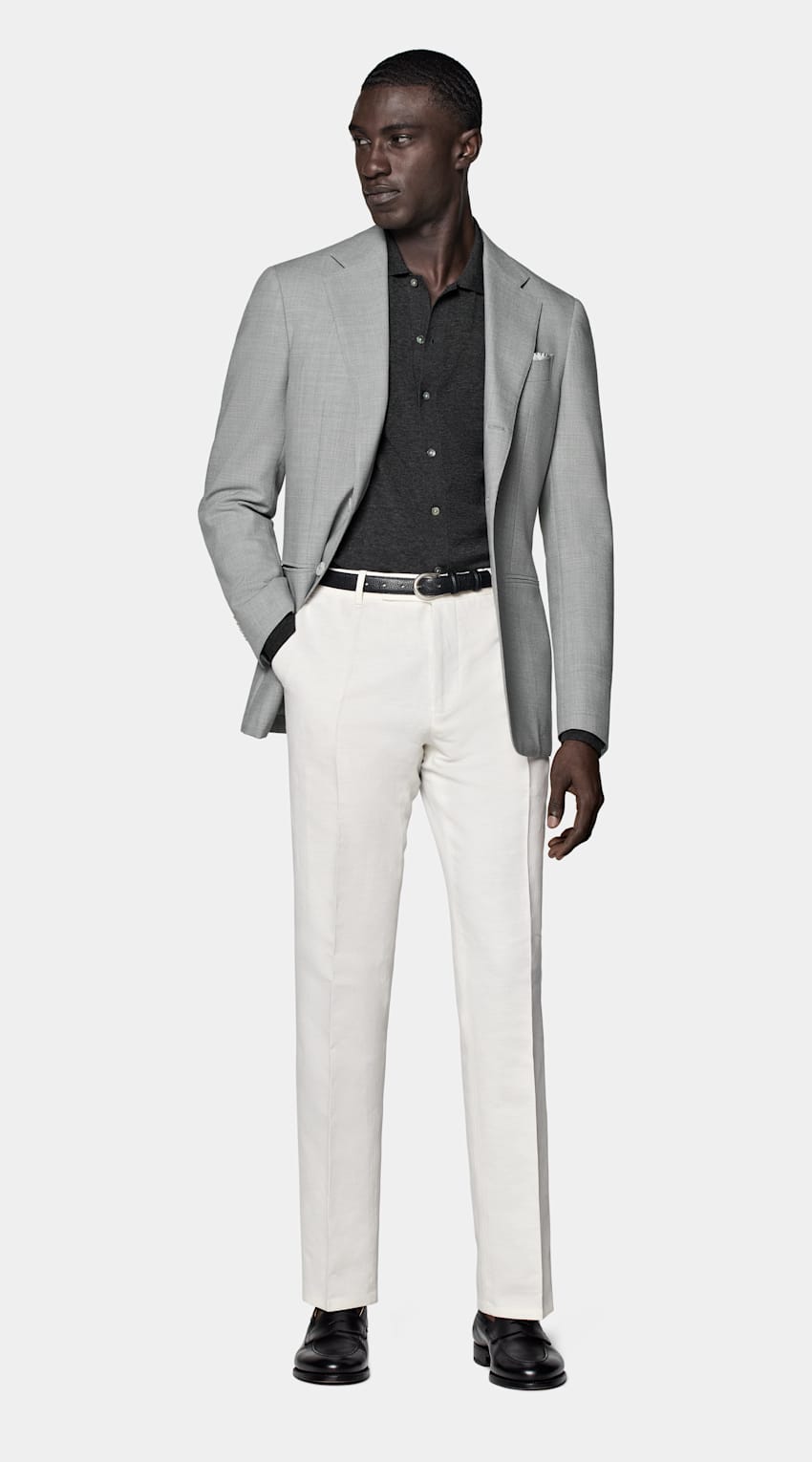 SUITSUPPLY All Season Pure 4-Ply Traveller Wool by Rogna, Italy Light Grey Tailored Fit Havana Blazer