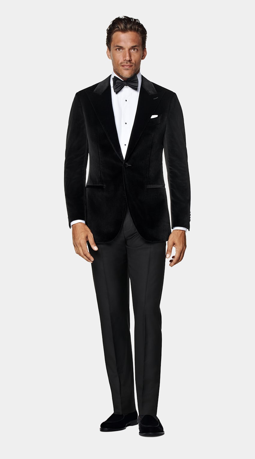 SUITSUPPLY Winter Stretch Cotton Velvet by Pontoglio, Italy Black Tailored Fit Havana Dinner Jacket