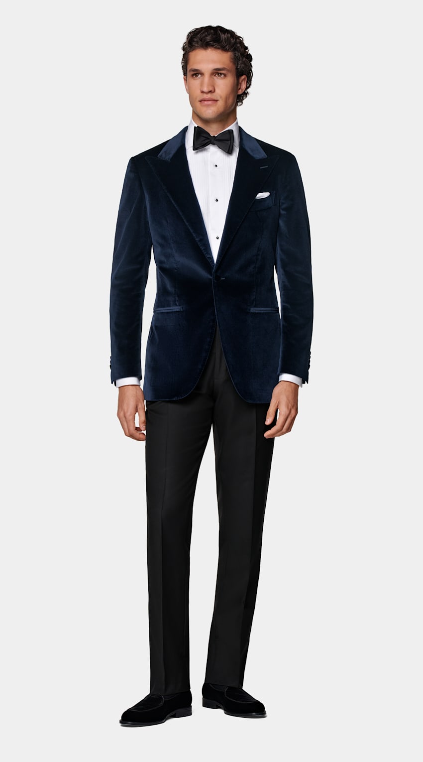 SUITSUPPLY Winter Stretch Cotton Velvet by Pontoglio, Italy Navy Tailored Fit Havana Dinner Jacket