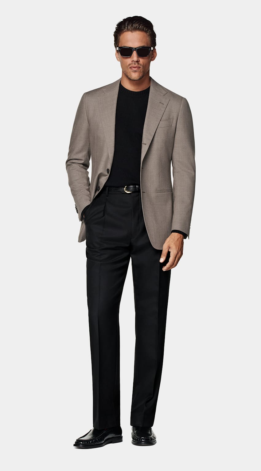 SUITSUPPLY All season Knitterfreie 4fach-Schurwolle von Rogna, Italien Havana Sakko Taupe Tailored Fit