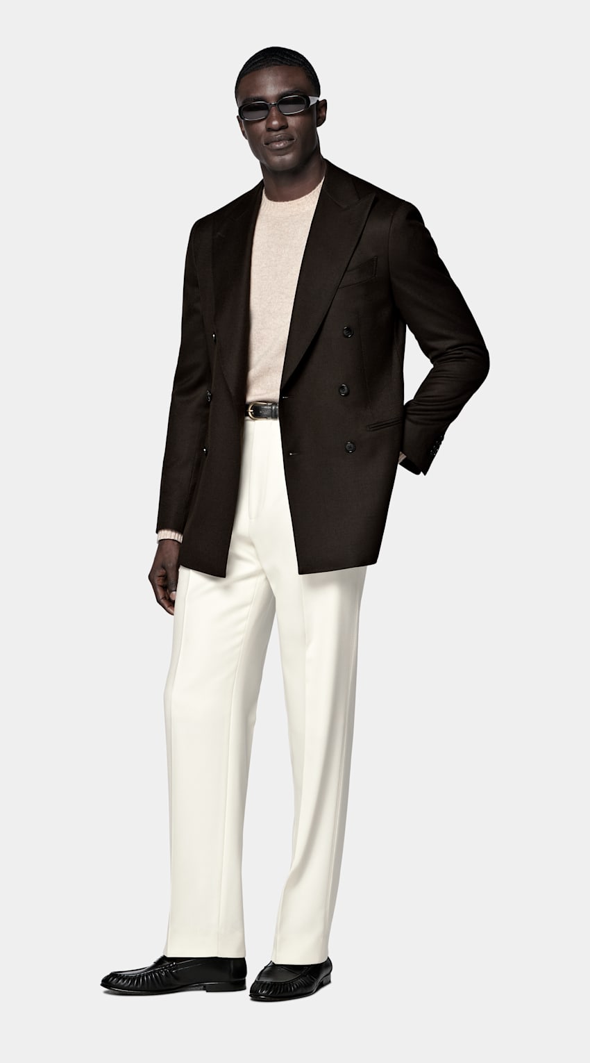 SUITSUPPLY Winter Pure S120's Wool Flannel by Vitale Barberis Canonico, Italy Dark Brown Tailored Fit Havana Suit Jacket
