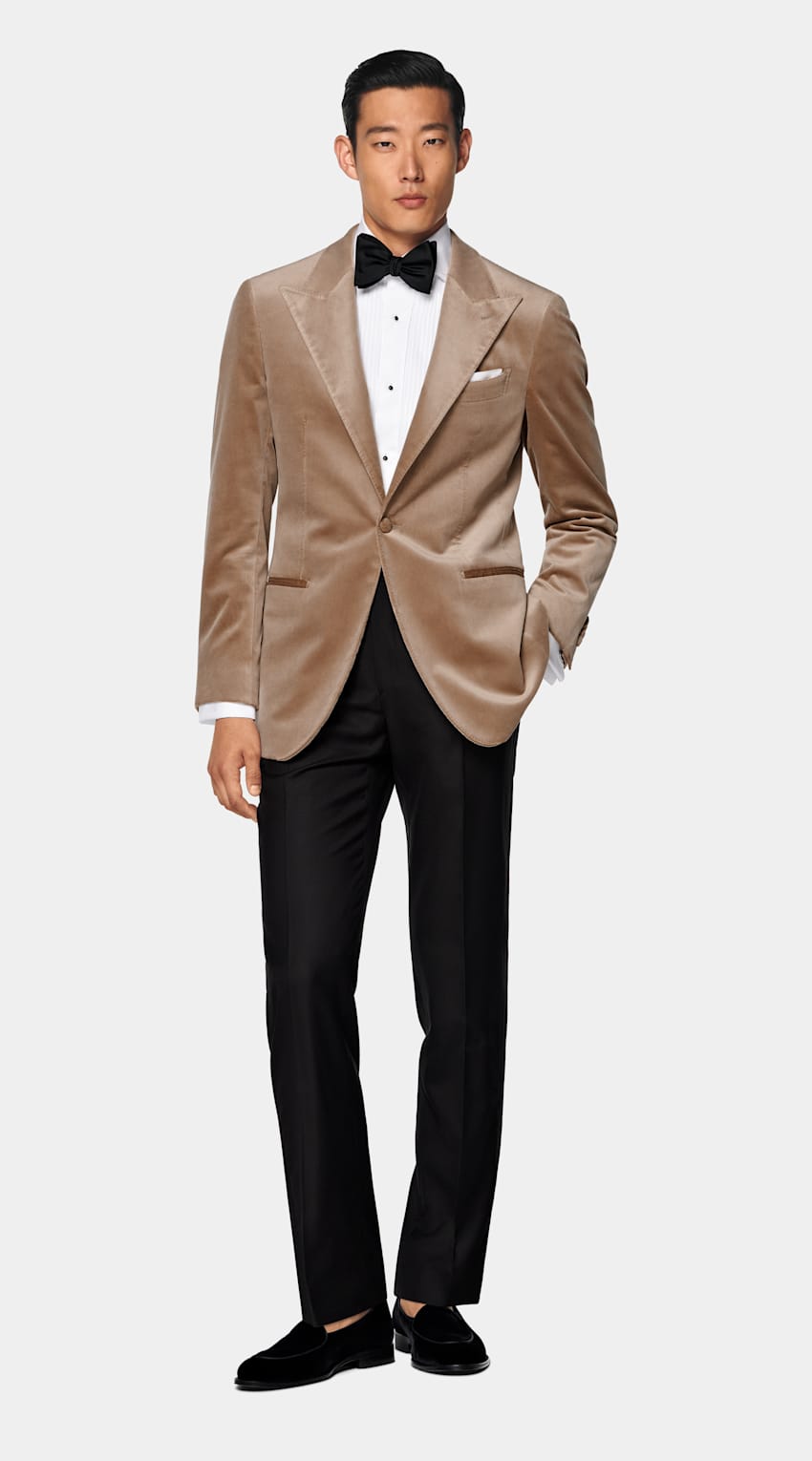 SUITSUPPLY Hiver Velours de coton stretch par Pontoglio, Italie Veste de smoking Havana coupe Tailored marron moyen