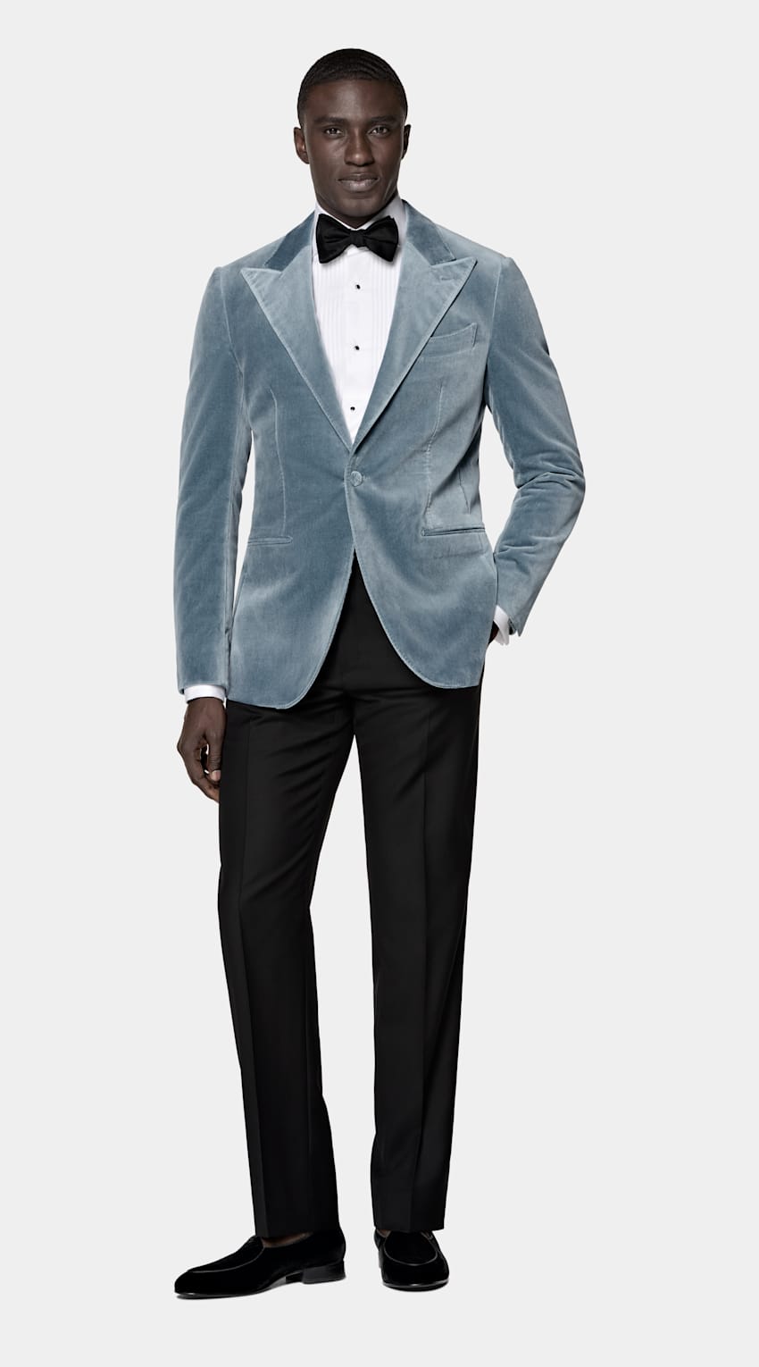SUITSUPPLY All season Cotone stretch, velluto - Pontoglio, Italia Giacca da smoking Havana light blue tailored fit
