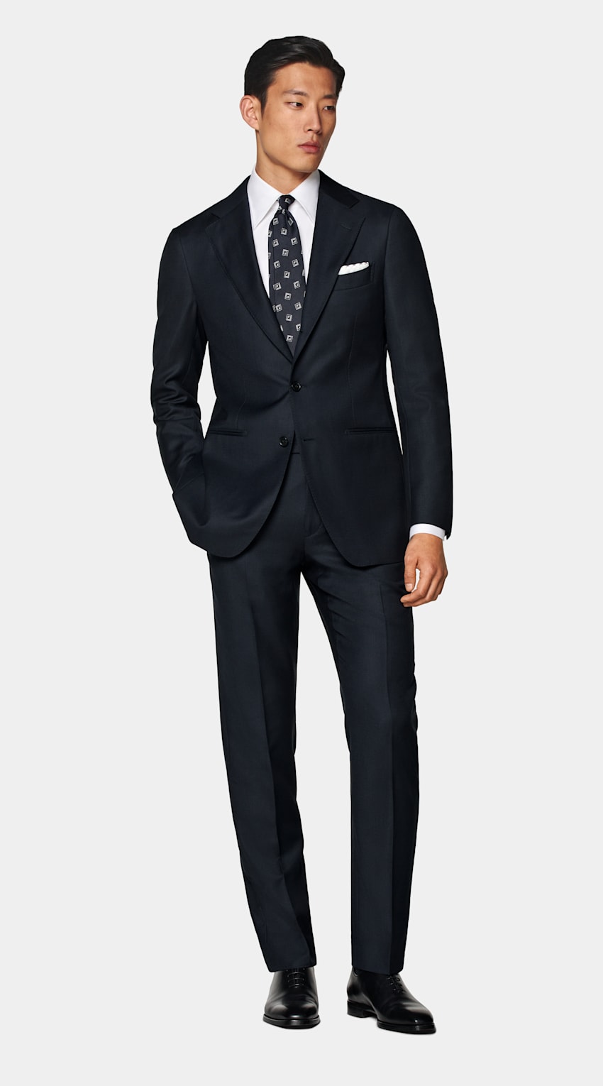 Navy Bird s Eye Tailored Fit Havana Suit Jacket in Pure S130 s Wool SUITSUPPLY SUITSUPPLY United Kingdom