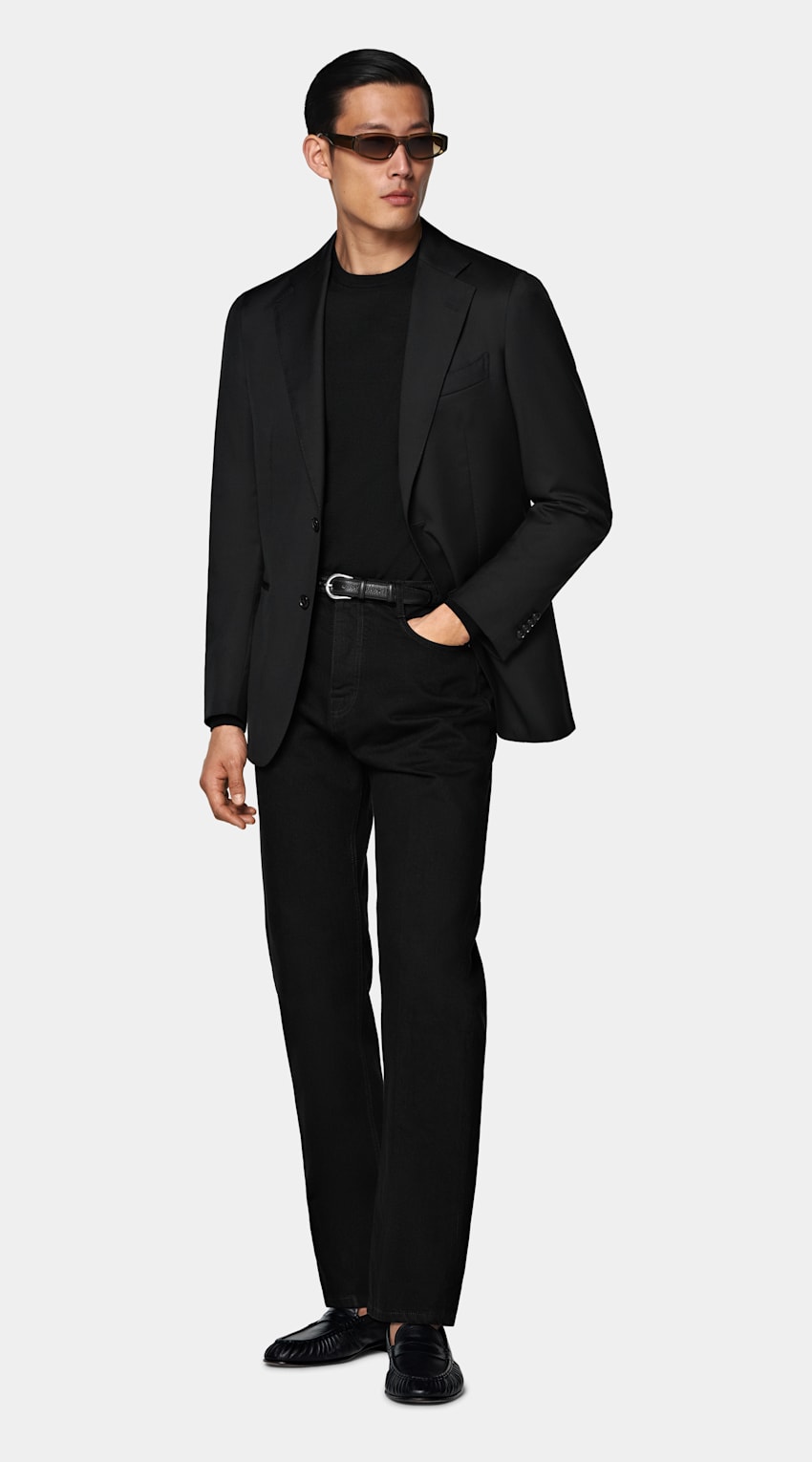 SUITSUPPLY All Season Pure Wool by Reda, Italy Black Perennial Tailored Fit Havana Suit Jacket