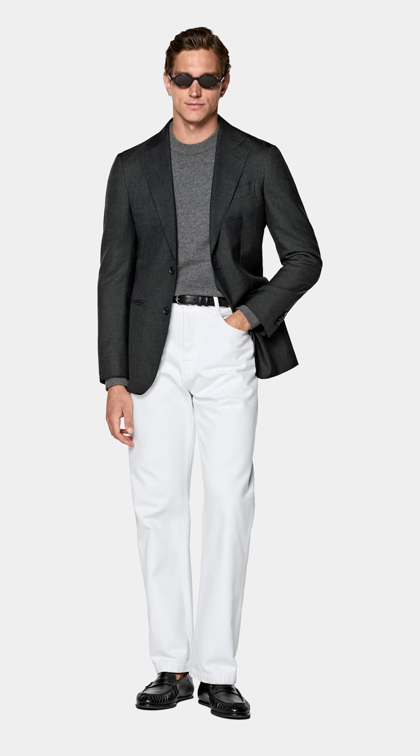 SUITSUPPLY All Season Pure Tropical Wool by Vitale Barberis Canonico, Italy Dark Grey Perennial Tailored Fit Havana Suit Jacket