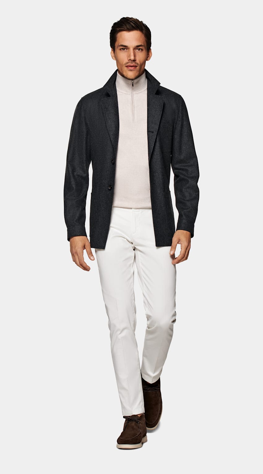 SUITSUPPLY Circular Wool Flannel by Vitale Barberis Canonico, Italy Dark Grey Greenwich Shirt-Jacket