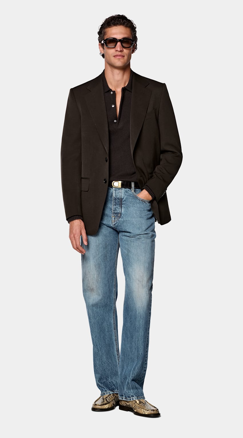 SUITSUPPLY All Season Wrinkle-Free 4-Ply Wool de Rogna, Italia Dark Brown Tailored Fit Milano Suit Jacket