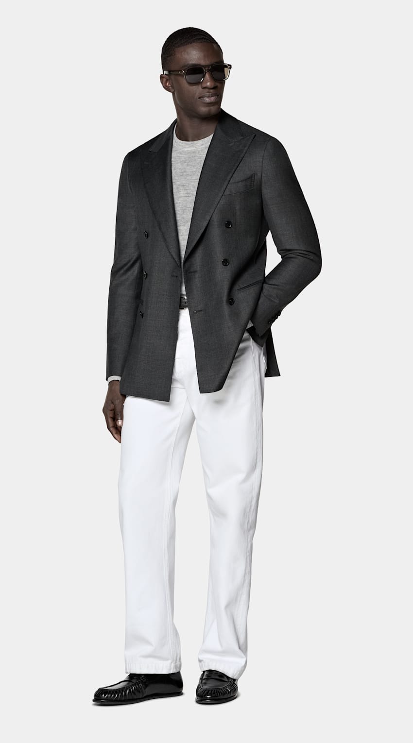 SUITSUPPLY All Season Pure Wool S110's by Vitale Barberis Canonico, Italy Dark Grey Tailored Fit Havana Suit Jacket