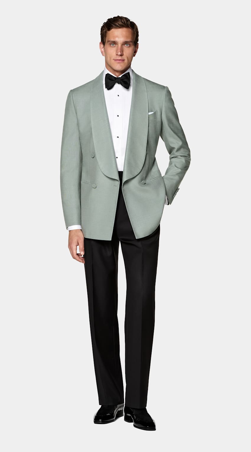 SUITSUPPLY All Season Pure Silk par Lanificio Ermenegildo Zegna, Italie Mid Green Tailored Fit Milano Dinner Jacket