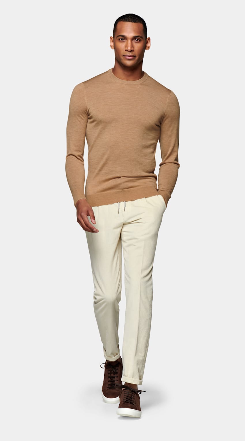 cream crew neck outfit