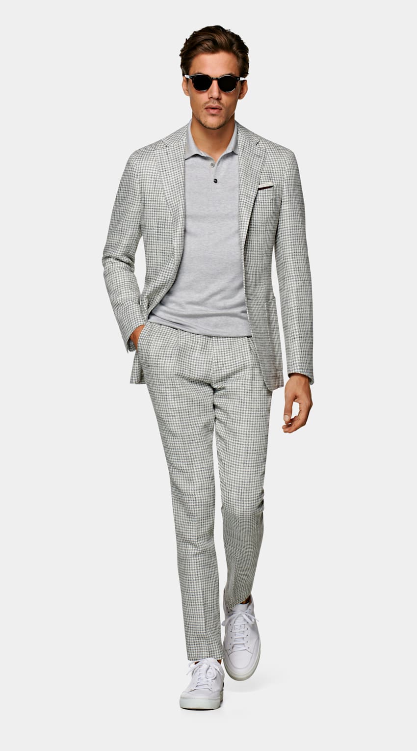 Light Grey Long Sleeve Polo Shirt | Cotton Blend | Suitsupply Online Store