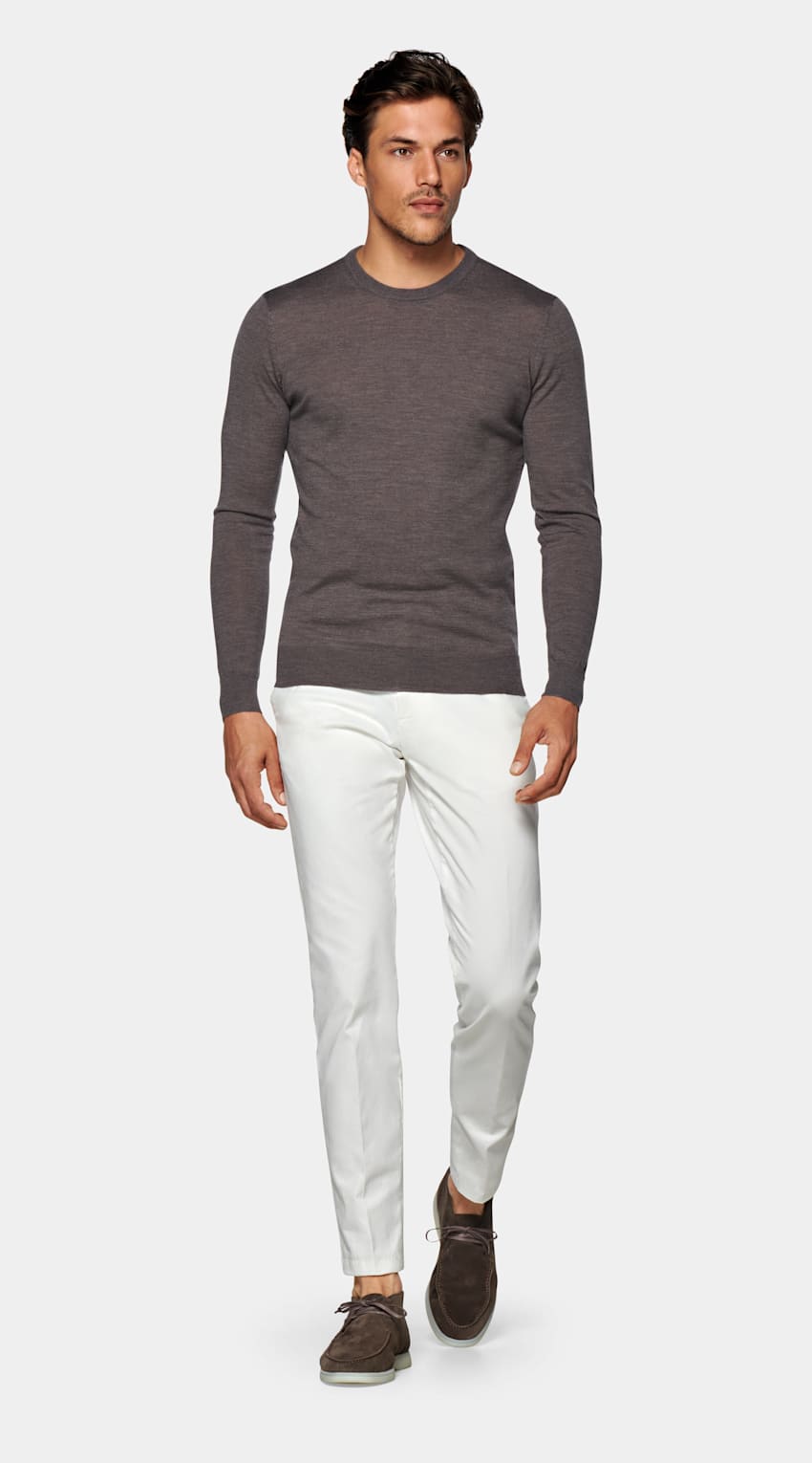 Taupe Crewneck | Pure Merino Wool | Suitsupply Online Store