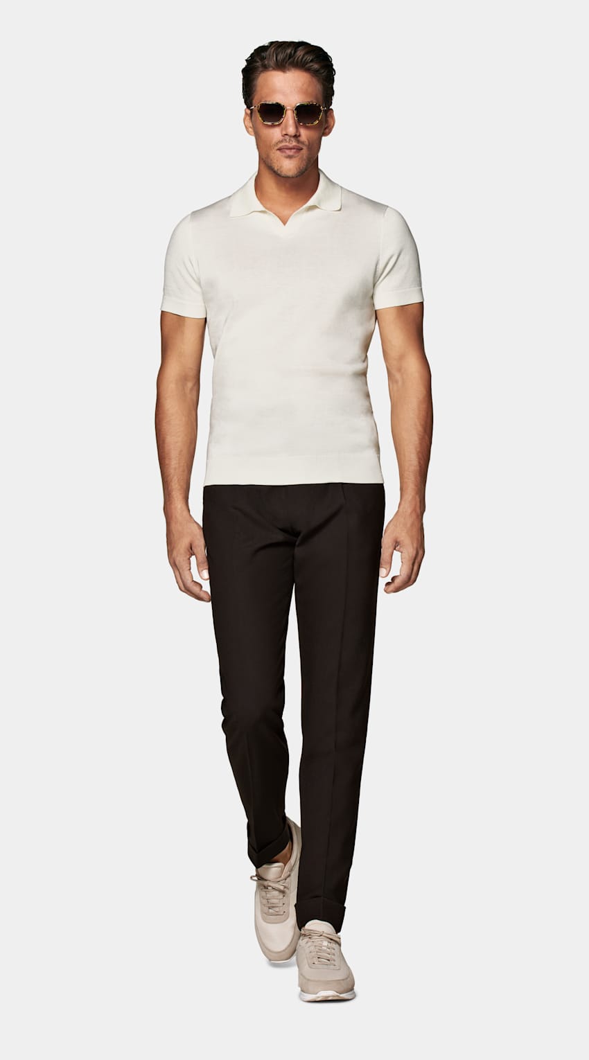 Off-White Buttonless Polo | Cotton Silk | Suitsupply Online Store