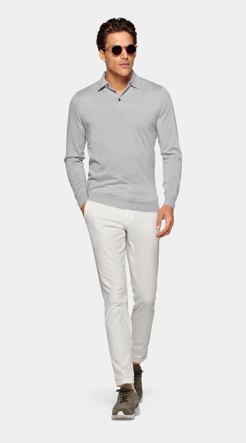 Grey Long Sleeve Polo Shirt 