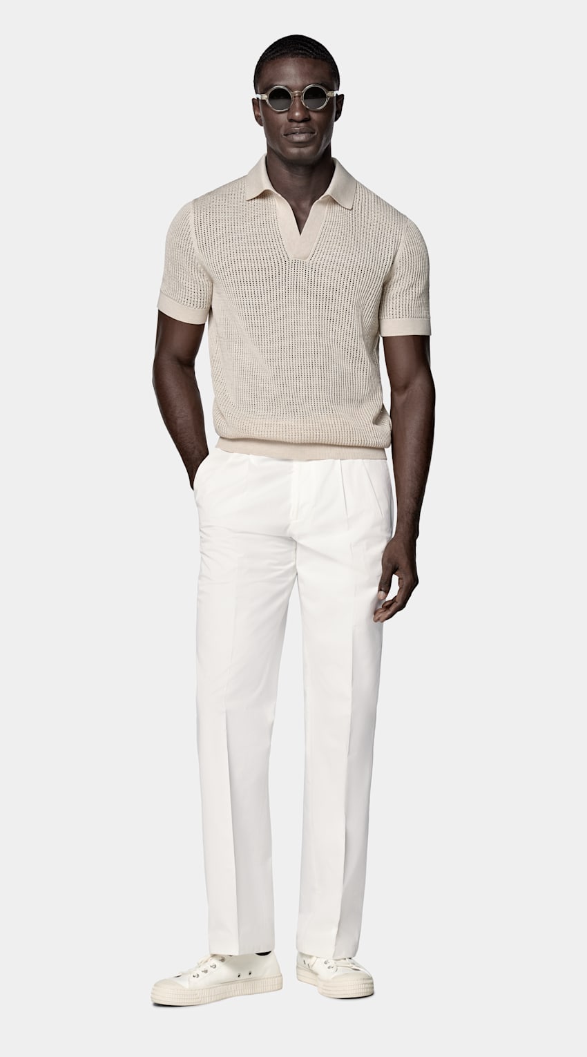 SUITSUPPLY Californian Cotton & Mulberry Silk Sand Crochet Buttonless Polo
