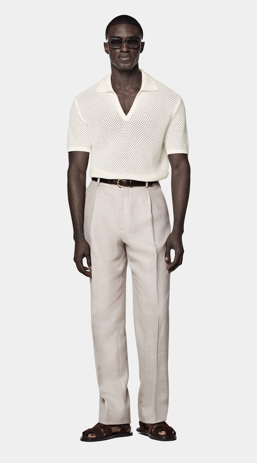 SUITSUPPLY Pure Cotton Off-White Crochet Buttonless Polo