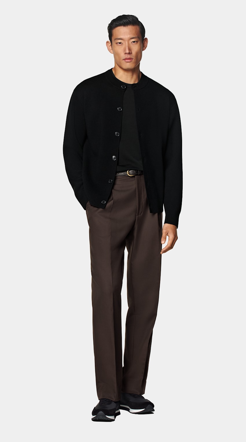 SUITSUPPLY Pure Wool Black Merino Crewneck Cardigan