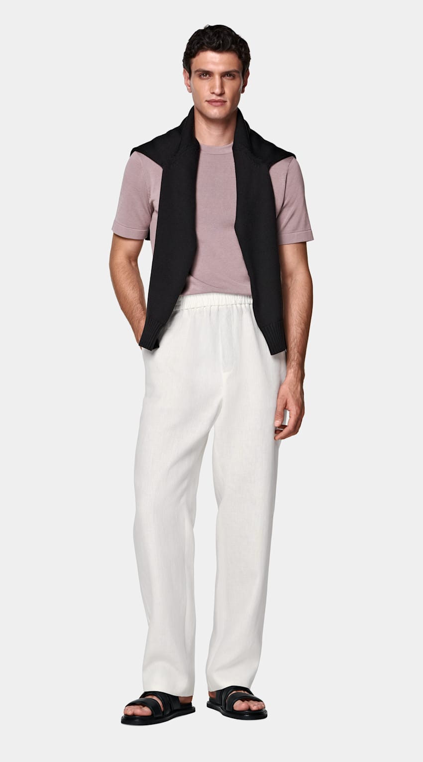 SUITSUPPLY Cotton Silk Dark Pink Short Sleeve Crewneck