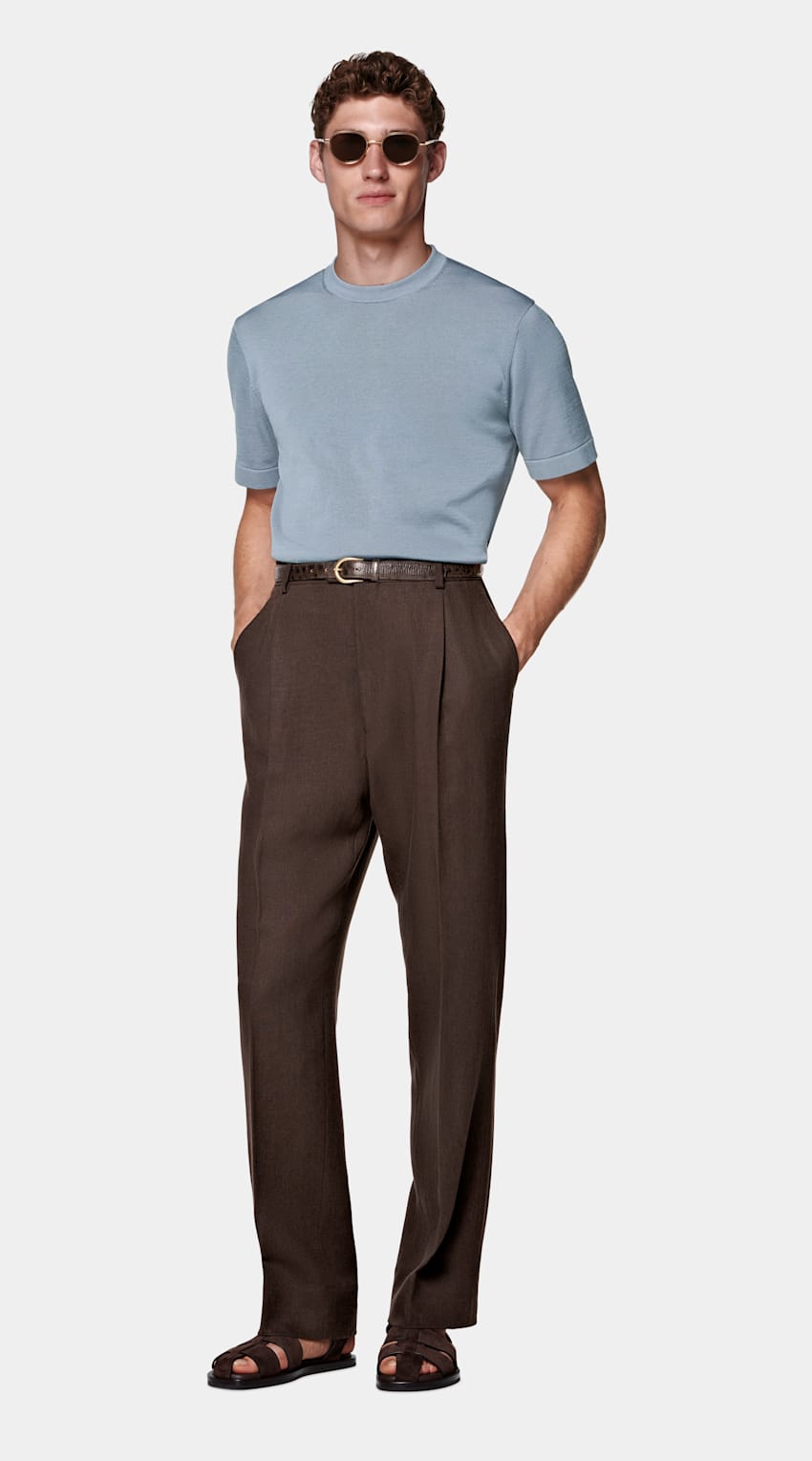 SUITSUPPLY Cotton Silk Light Blue Short Sleeve Crewneck