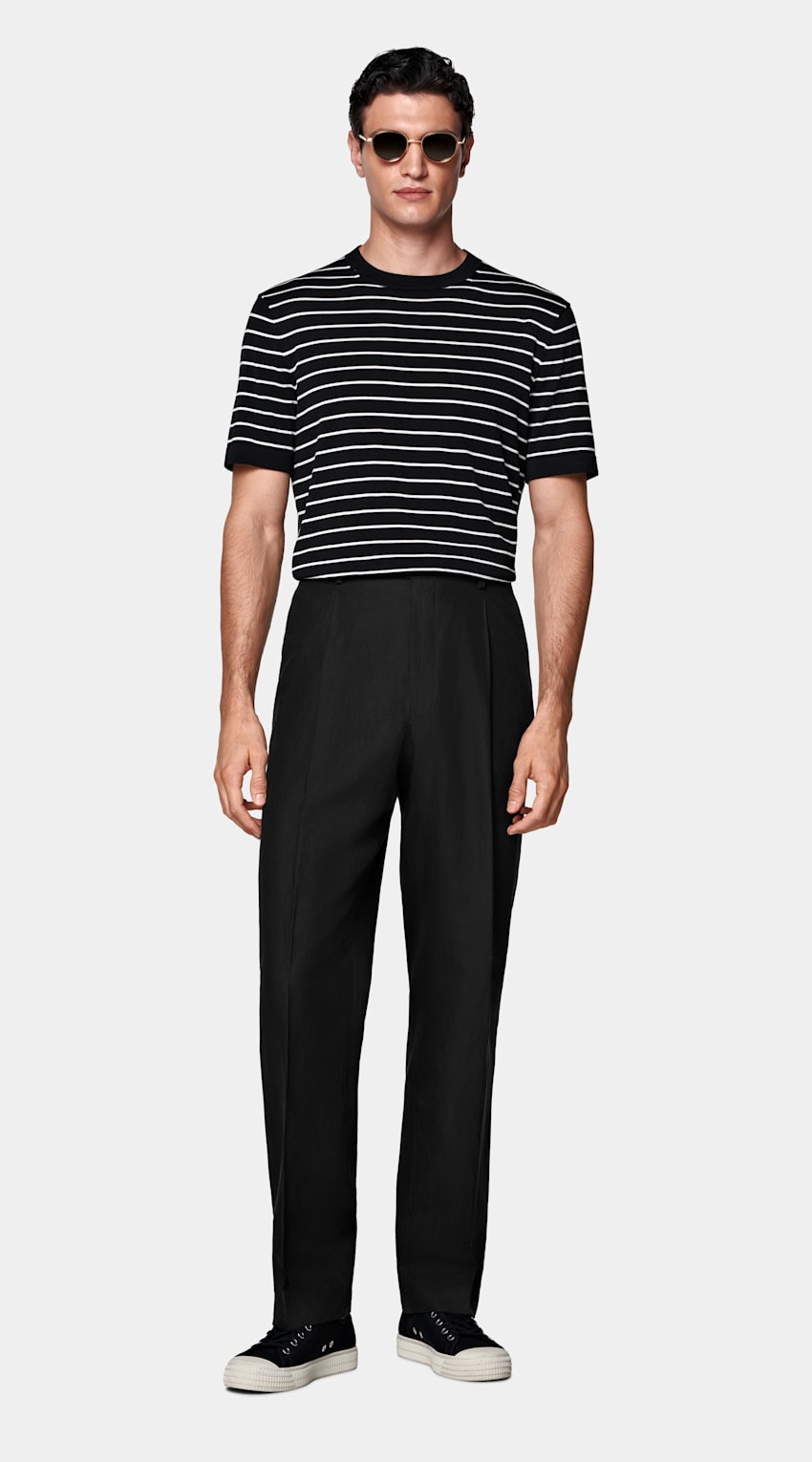 SUITSUPPLY Cotton Silk Black Short Sleeve Crewneck