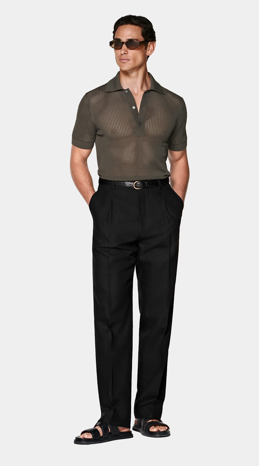 SUITSUPPLY Cotton Silk Green Crochet Polo