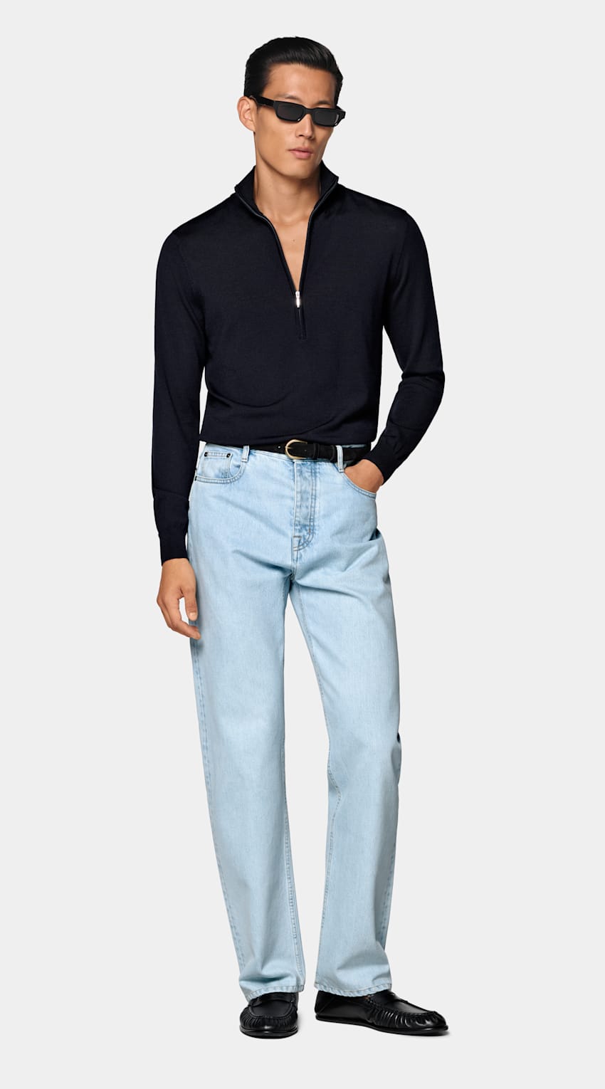 SUITSUPPLY Pure laine Semi-zipp&eacute; bleu marine