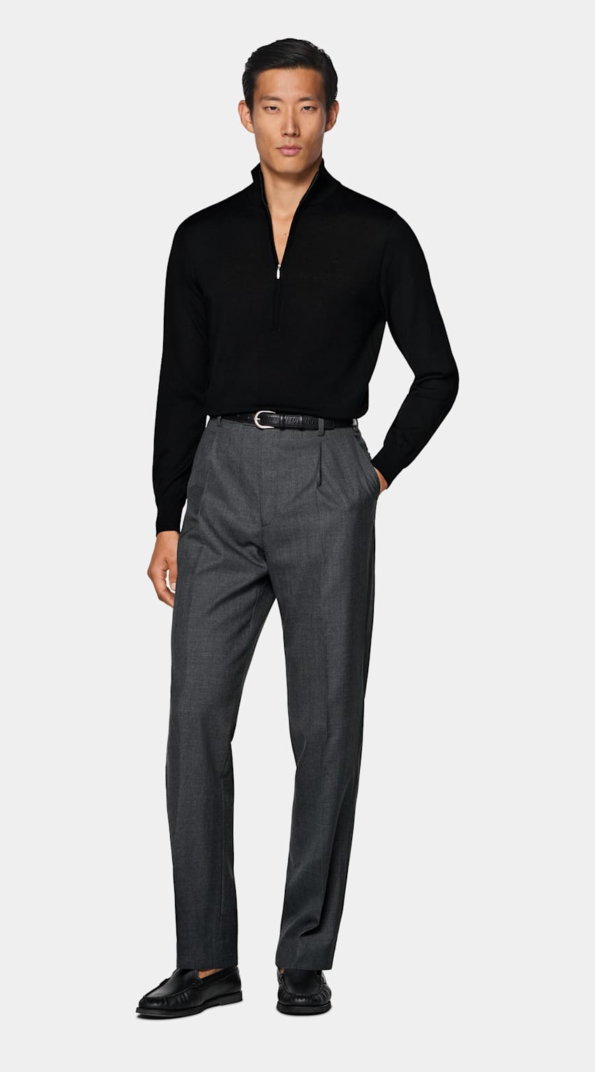 SUITSUPPLY Puur wol Zwart Half Zip