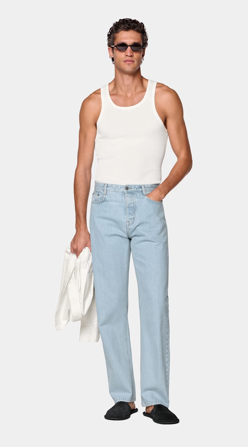 SUITSUPPLY Cotton Silk Off-White Ribbed Tank Top