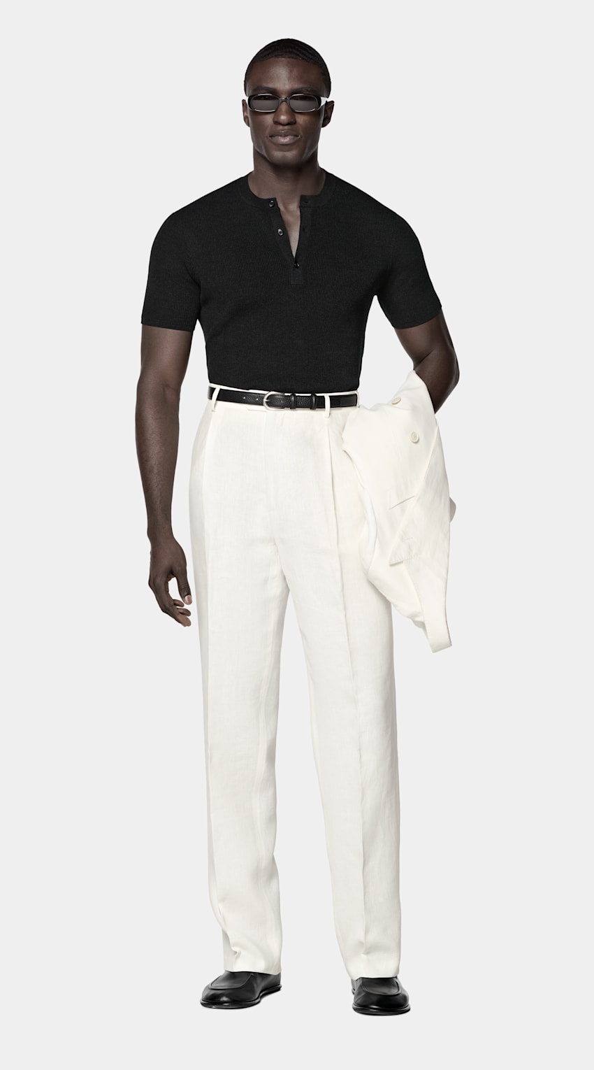 SUITSUPPLY Cotton Silk Black Short Sleeve Henley