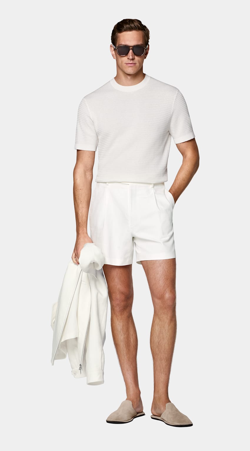 SUITSUPPLY Algod&oacute;n y seda Cuello redondo jacquard crudo de manga corta