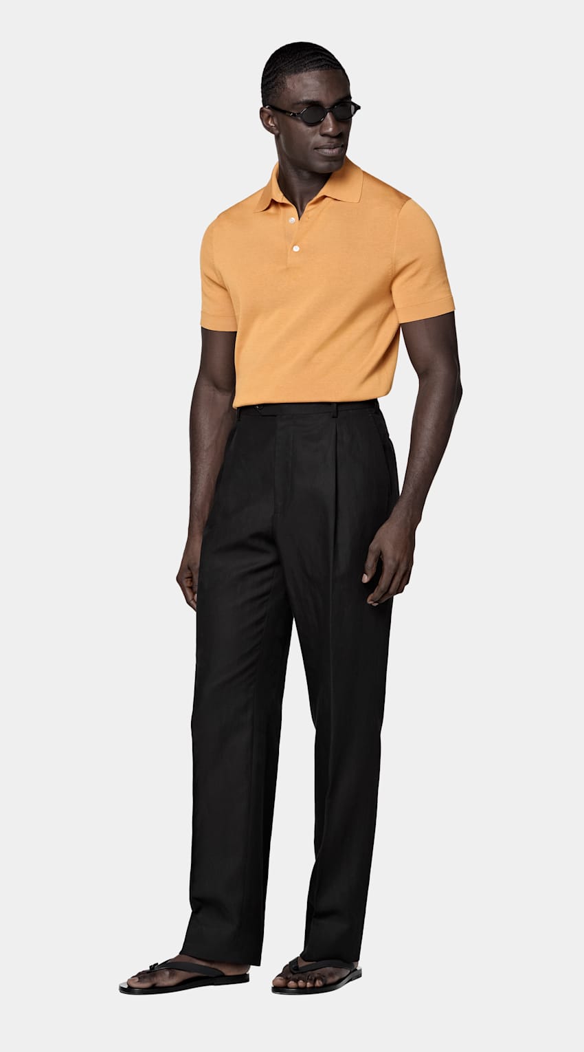 SUITSUPPLY Katoen-zijde Oranje Poloshirt
