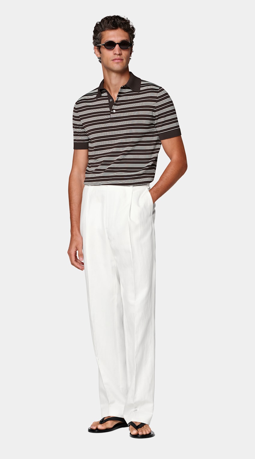 SUITSUPPLY Katoen-zijde Bruin Gestreept Poloshirt