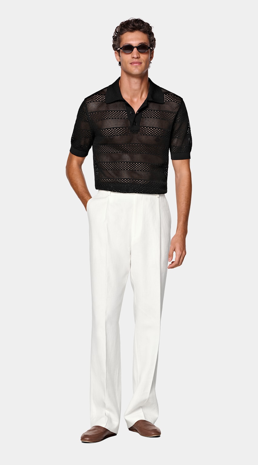 SUITSUPPLY Coton et soie Polo en crochet noir