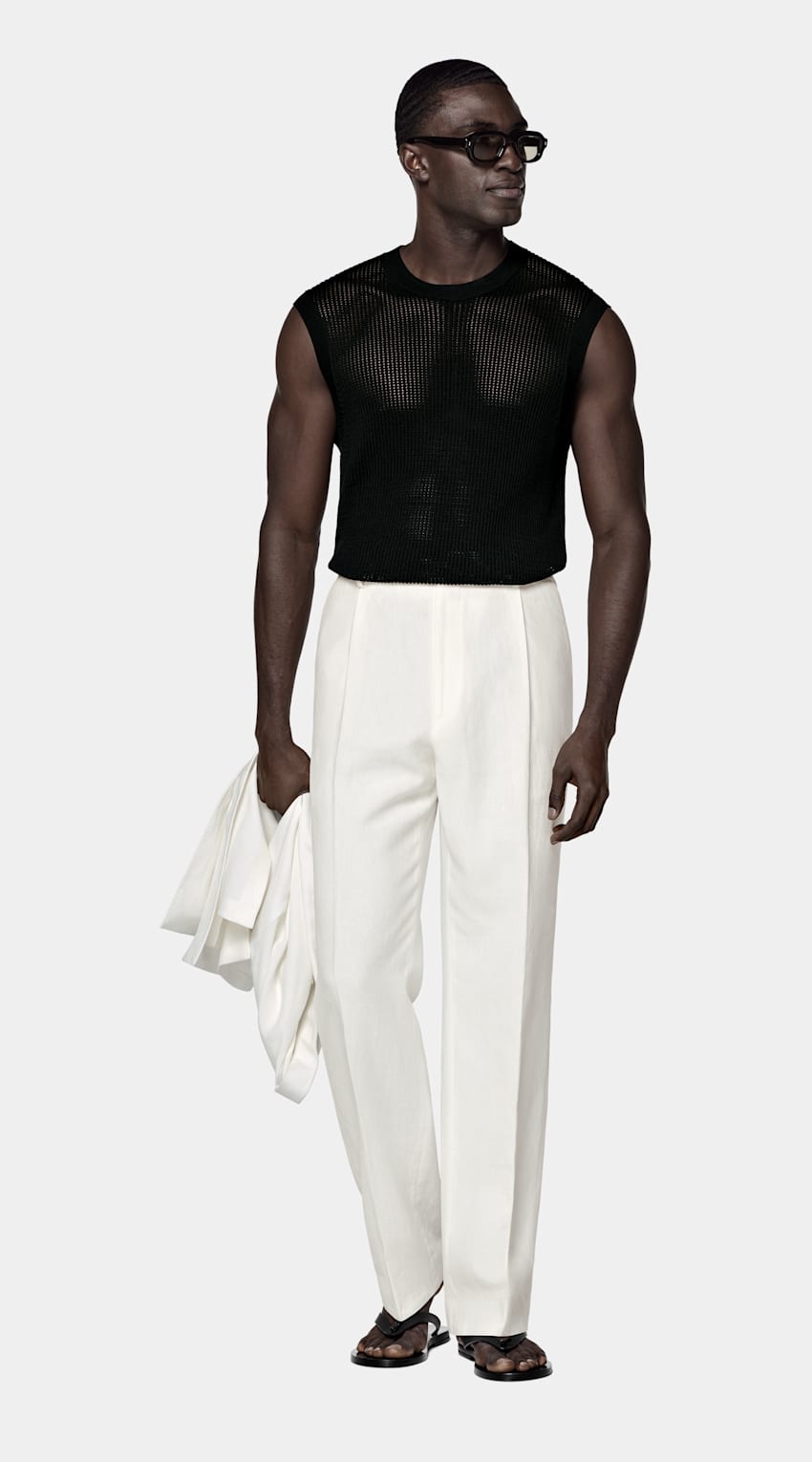 SUITSUPPLY Baumwolle-Seide &Auml;rmelloses Crochet-Top mit Rundhalsausschnitt in Schwarz