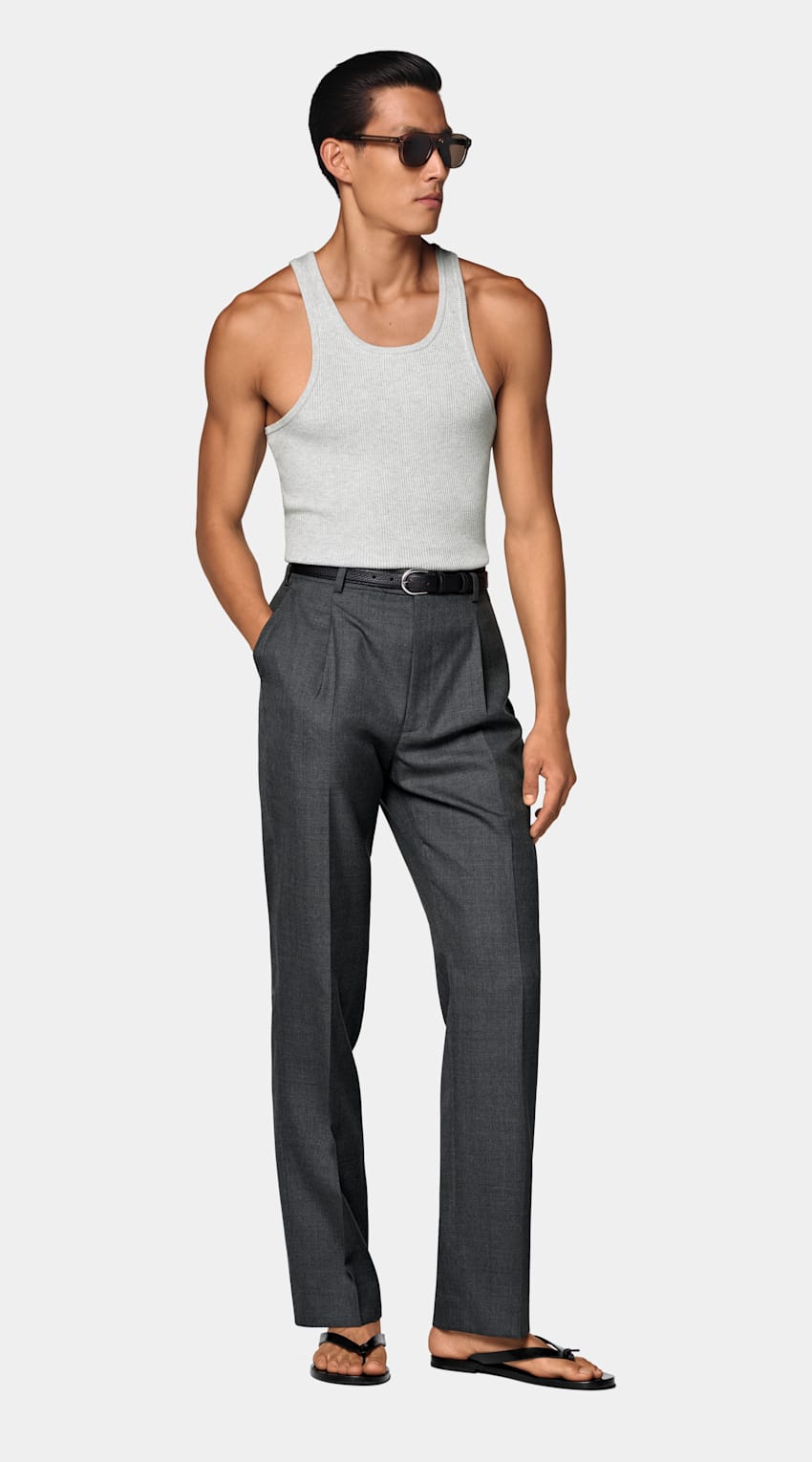 SUITSUPPLY Cotton Cashmere Light Grey Ribbed Tank Top