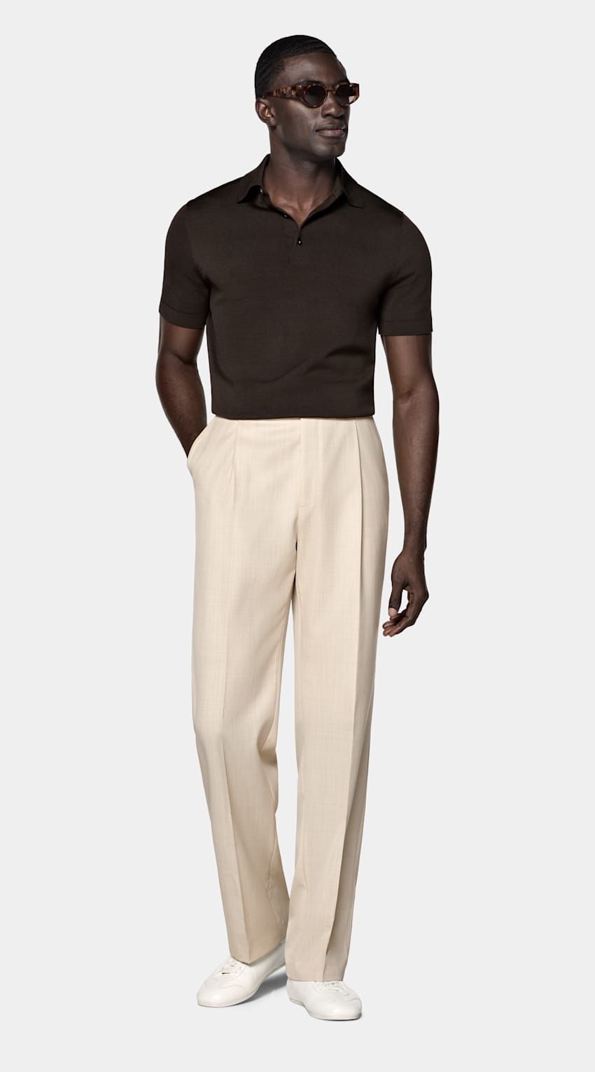 SUITSUPPLY Katoen-zijde Donkerbruine Polo